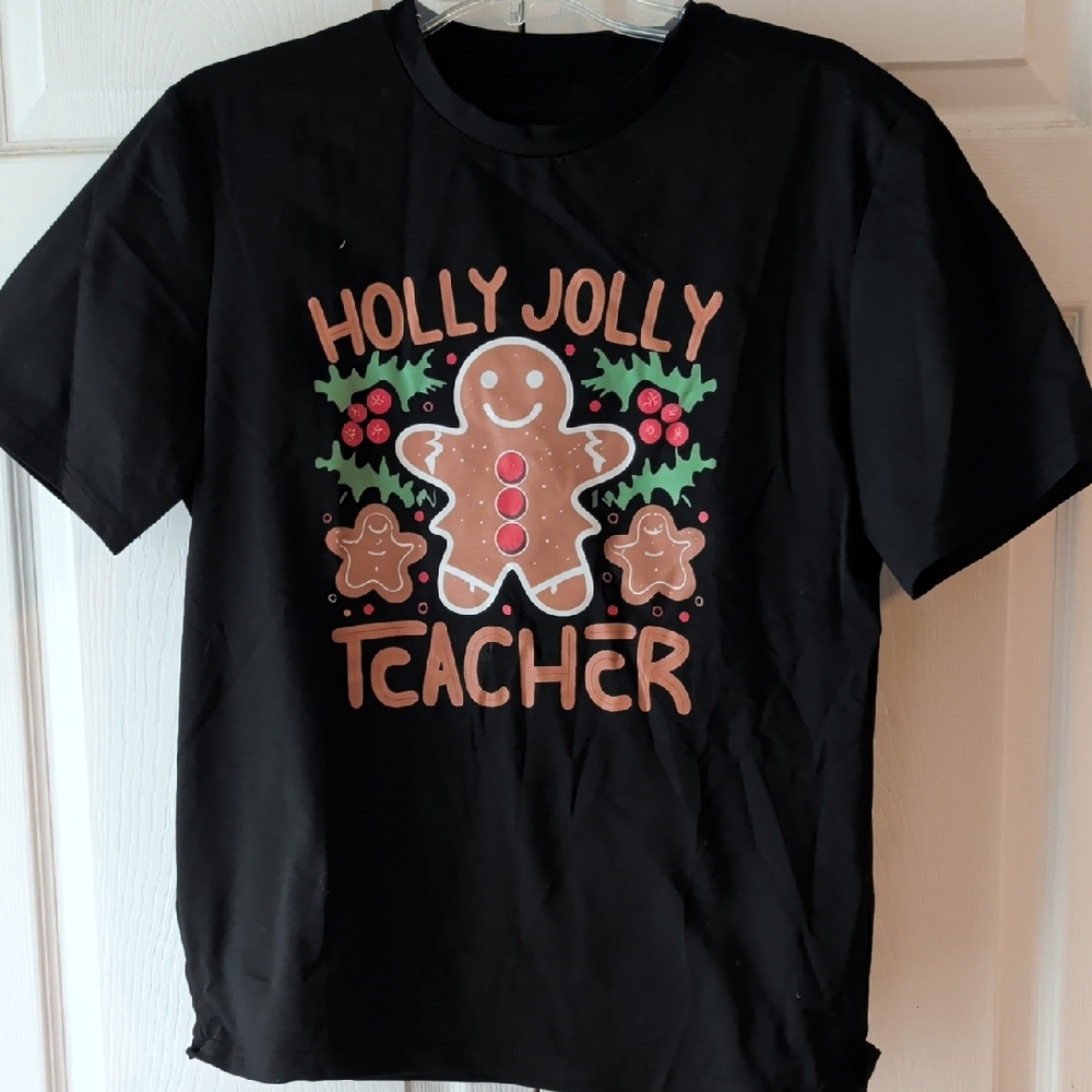 Holly Jolly Teacher Black Kids T-Shirt